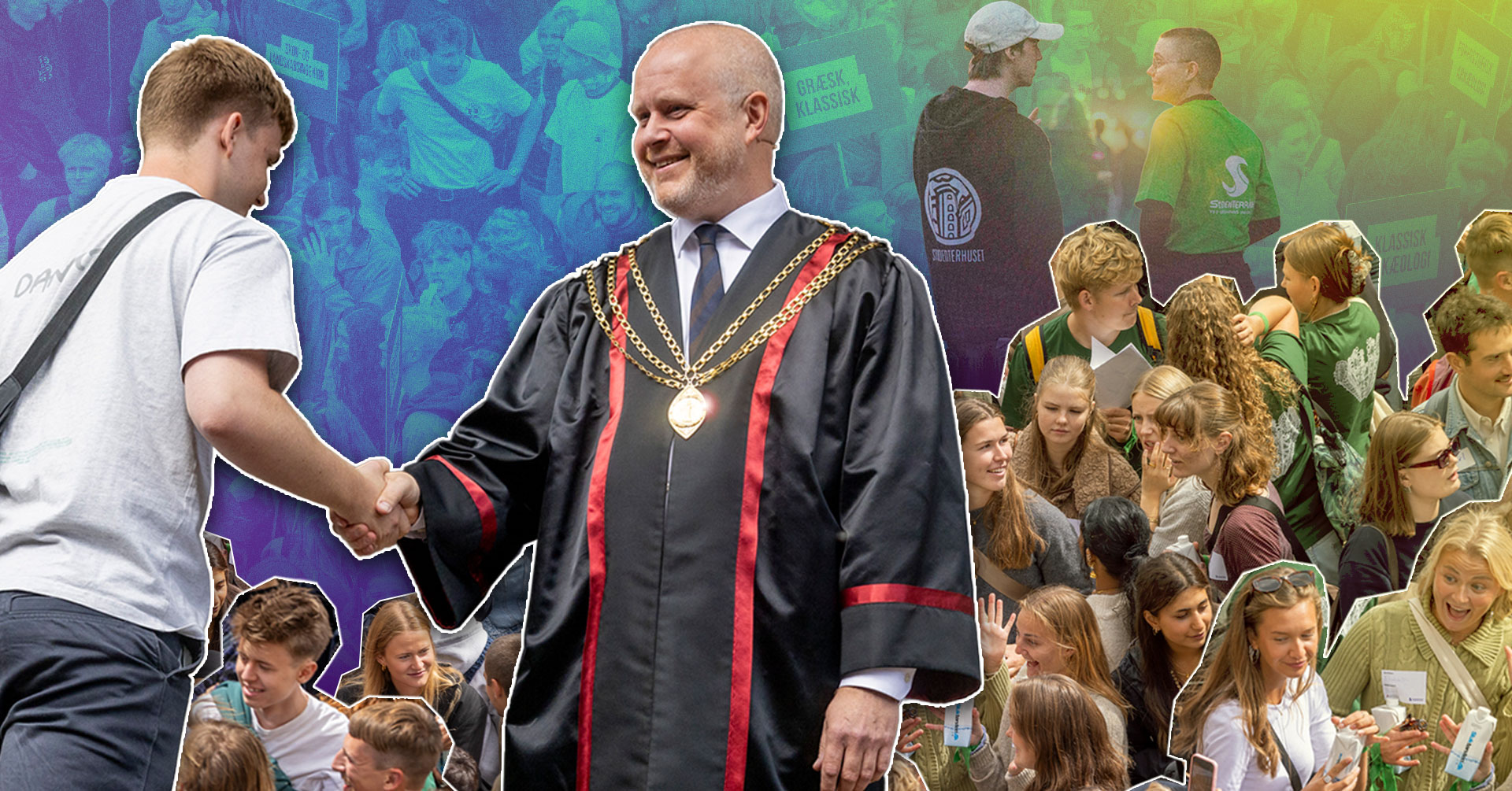 Rector shaking hands with new student